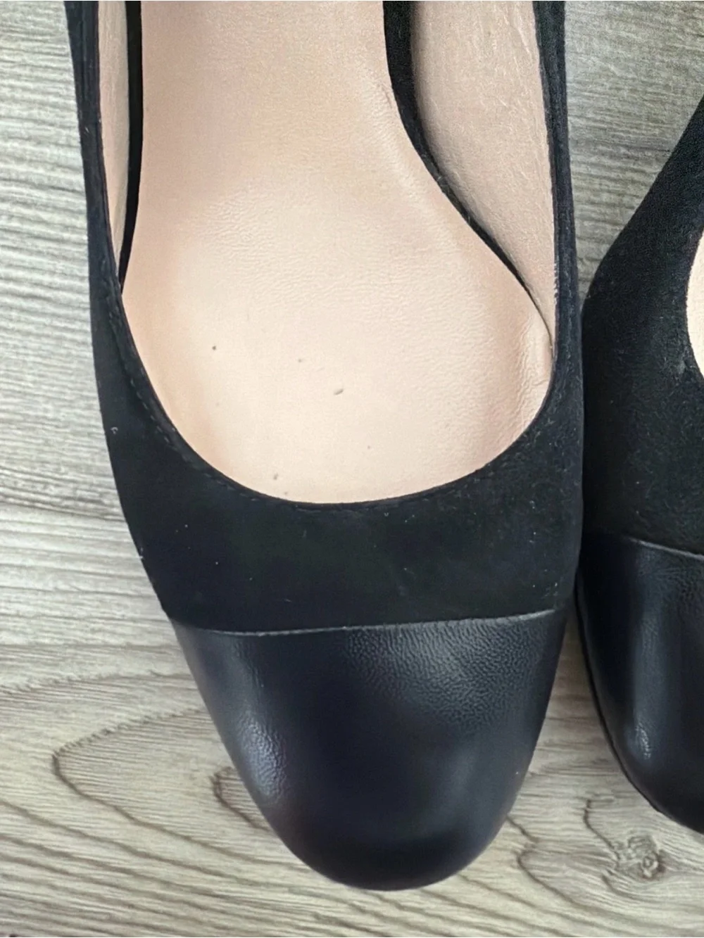 Stuart Weitzman Black Suede and Leather Cap-Toe Slingback Heels